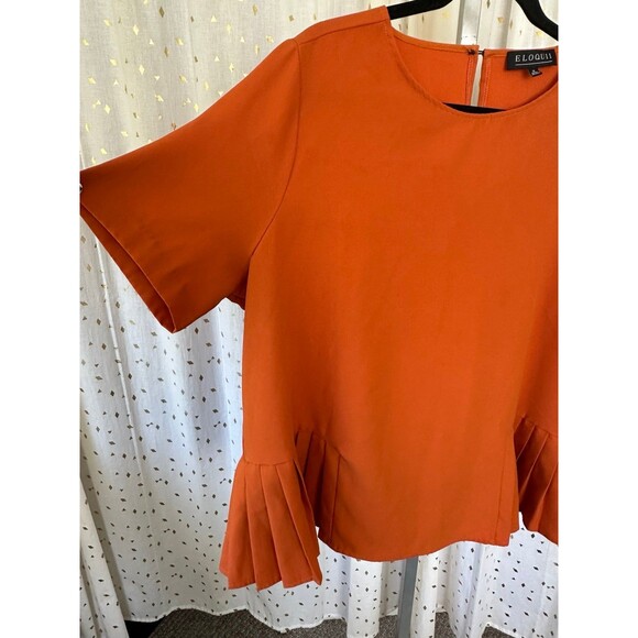 Eloquii Women's Rust Orange Crepe Knife Pleats Hem Crew Neck Back Keyhole Top 18 - Picture 5 of 8